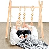 Tamaño perfecto: proporcionando suficiente espacio para que jueguen los niños pequeños, el Wooden Baby Play Gym está diseñado con un tamaño adecuado para bebés, una longitud de aproximadamente 45 cm / 17,7 pulgadas, un ancho de aproximadamente 37,5 cm / 14,8 pulgadas y una altura de aproximadamente 47,5 cm/18,7 pulgadas.