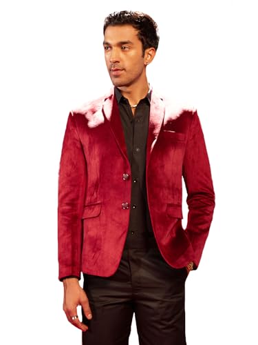 Image of VASTRAMAY mens VASTRAMAY Men's Maroon Velvet Blazer VSHRMCT025MA 40