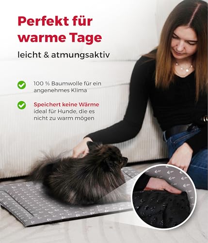 HS-Hundebett® Sommerdecke Baumwolle mit Füllung und Antirutsch XS (45x65 cm) – Gepolsterte Hundedecke für den Sommer – Waschbar & Langlebig – Leichte Hunde Sommerdecke – Anker Grau, Made in DE