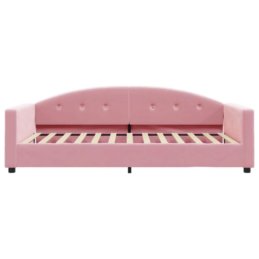 Łóżko dzienne różowe, 100 x 200 cm, aksamit, nowoczesna sofa do spania do pokoju gościnnego, wytrzymała rama z metalu i litego drewna, wygodna aksamitna tapicerka, wszechstronne zastosowanie