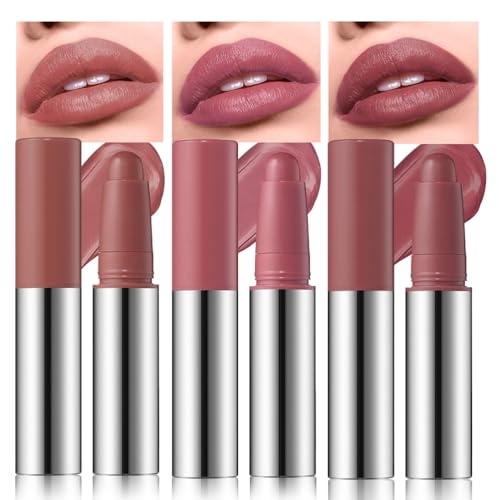 Image of Matte Lipstick Crayon Set, Muted Nude Brown & Dusty Rose Mauve & Deep Rosewood - Waterproof Long Lasting Lip Liner Pencil, High Pigment Creamy Velvet Lipstick, Non-Drying Lip Color for Women, 01+02+04