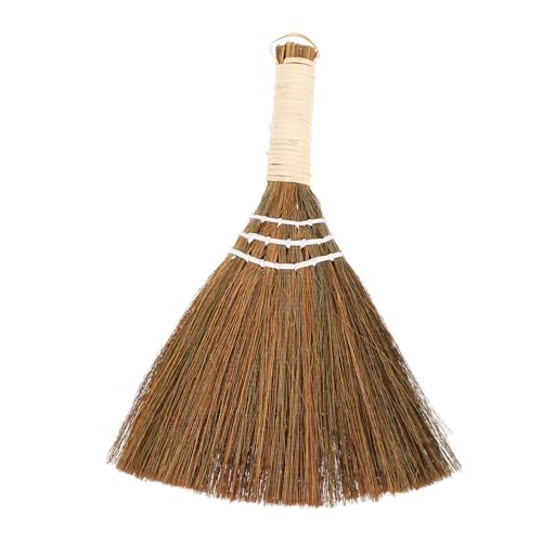 TOYZFRIENDY Handheld Small Whisk Broom 28x20cm Natural Straw Braided Soft Brush Portable Household Brooms for Desktop Dusting and Kitchen Cleaning