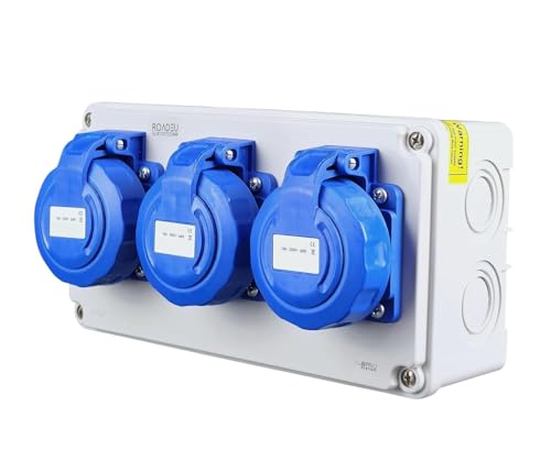 RoadEu Caja de Distribución IP67 con 3 Tomas 230V 16A, Cuadro Eléctrico Exterior Impermeable Precableado para Jardín, Taller y Obra