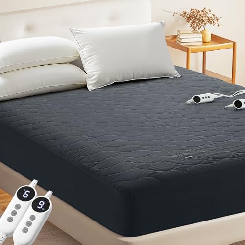 MASVIS Heated Mattress Pad King Size - Dual Control, 6 Heat Settings & 10-Hour Auto Off, Quilted Electric Bed Cover, Bed Warmer with Deep Pocket | Fast Heating | Machine Washable,Grey,78