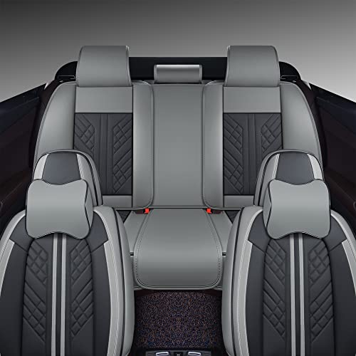 Image of GXT Deluxe Faux Leather Full Coverage Car Seat Cover Anti-Slip Universal Fits for Sedans SUV Pick-up Truck with Headrests,Interior Accessories(Grey and Black)