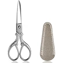 BIHRTC 5 Inch Vintage Sewing Scissors With Leather Cover - Stainless Steel Craft Scissor for Sewing, Crochet, Art, Needlework, Thread, Handicrafts - Silver Tailor Tool