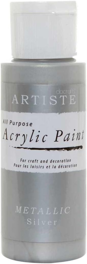Artiste Acrylic Paint 59ml 2Oz Metallic Silver, Quick-Drying Professional Art, Craft and Hobby Artists Paint, Vibrant Colour, Water-Based Paints Cover All Surfaces with Ease, Ideal for Travel Artists