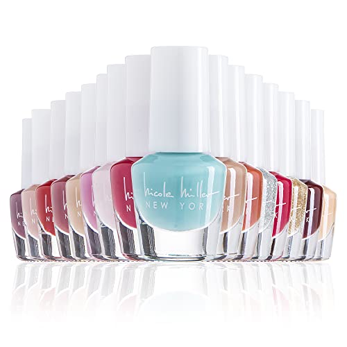 Nicole Miller Ultimate MINI Nail Polish Set- 15 MINI Nail Polish Colors, Vibrant, Colorful, Trendy, Glitter, and Glossy Shades, MINI Nail Polish Set for Fingernails and Toenails