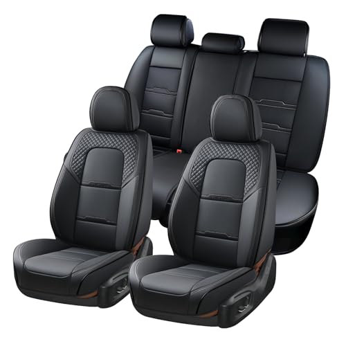 Image of Coverado Car Seat Covers Full Set, 5 Piece Car Seat Protector with Removable Headrest, Nappa Leather Breathable Front Rear Seat Cushion Side All Wrapped Universal Fit Truck Automotive Most Cars Black