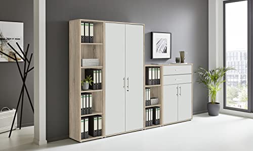 BMG Möbel Aktenschrank Office Edition Set 22, Büroschrank abschließbar mit Metallgriffen Made in Germany (Eiche Sonoma/Weiß Matt) BMG Möbel Aktenschrank Office Edition Set 22, Büroschrank abschließbar mit Metallgriffen Made in Germany (Eiche Sonoma/Weiß Matt)