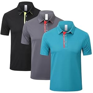 ZENGVEE Lot de 3 Polos pour Homme Polos de Golf à Manches Courtes T-Shirts de Sport pour Hommes Casual Tee Respirants à séchage Rapide pour Homme Outdoor Polo Shirts(CW-DE-0509-Black Grey Green-M)