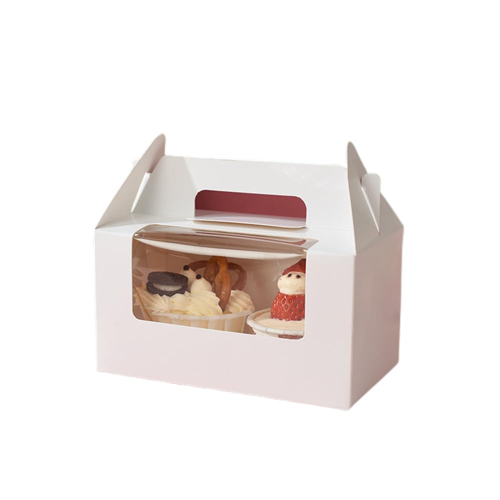 XIZHI 25Pcs Cupcake Containers -2 Holders Individual Cupcake Boxes with Clear Window Inserts and Handle Cupcake Muffins Cupcake Carriers for Birthday Party Wedding Cookies Pastries (White)
