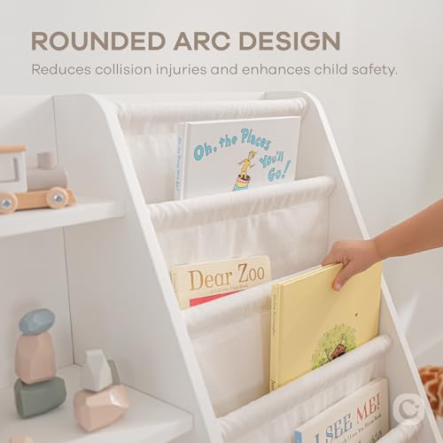 Comfy Cubs Kids Bookshelf 35.2 x 15.7 x 31.5 Inches - Sturdy Plywood Montessori Book Shelf with Soft & Hard Shelves for Toys & Books - Child-Friendly, Easy Access Storage Organizer for Kids - White - Image 6