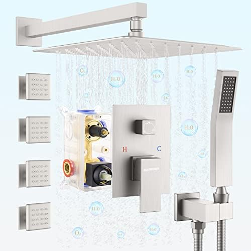 Bostingner Shower Body Sprays Systems, 10 Inch Rain Shower Wall Mounted, All Metal Multiple Shower Head System, Contain Rough-in Shower Valve, Brushed Nickel