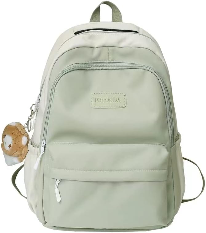 Sumleno Mochila estética con colgante de felpa Kawaii, mochila de 15.6 pulgadas, mochila para laptop universitaria, linda mochila coreana, Verde,