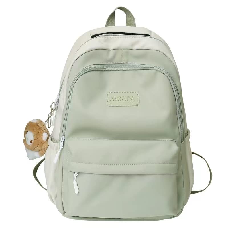 Sumleno Aesthetic Backpack with Kawaii Plush Pendant, 15.6” Preppy Backpack College Laptop Backpack Cute Korean Bag Mochila (Green,One Size)