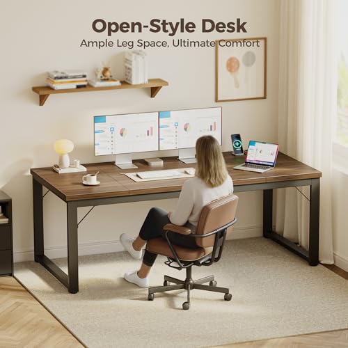 Image of Mericonia 63 Inch Computer Desk with Power Outlets, 1.2 inch Thick Office Table