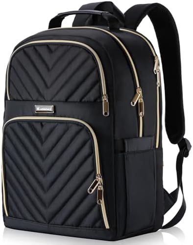 Laptop Rucksack Damen Arbeit, 17.3 Zoll Schulrucksack Mädchen Teenager | Laptop Rucksack Stylischer Daypack Wasserdichte für Schule, Uni, Reisen, Schwarz