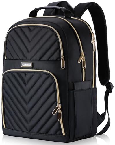 Kuosdaz Backpack Women, 15.6 Inch School Backpack Girls Teenager, Laptop Backpack Stylish Daypack Waterproof for School, Uni, Travel, Work, Black