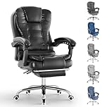 Blisswood Executive Office Chair with Footrest & Lumbar Support Ergonomic Recliner Computer Desk Chair Adjustable Back Rest Heavy Duty 360° Swivel for Home Office (Black)