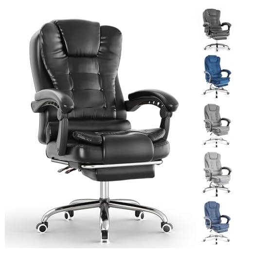 Blisswood Executive Office Chair with Footrest & Lumbar Support Ergonomic Recliner Computer Desk Chair Adjustable Back Rest Heavy Duty 360° Swivel for Home Office (Black)