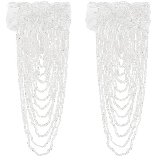 CABODYALS 2 pièce D'Épaulettes Argentées à Pompon Chaîne à Maillons Scintillants Badge Détachable Vintage Paillettes Franges Dentelle Appliques Décoratives pour Femmes Robes de Mariée Vêtements de Fêt – vue 6