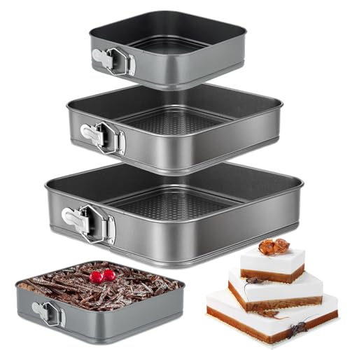 GZMAISULEE Springform Cake Pan Set of 3 (4, 7, 9 Inch) Square Leakproof Nonstick Cheesecake Pans with Removable Bottom Carbon Steel Bakeware by GZMAISULEE - Used condition - US$17.89
