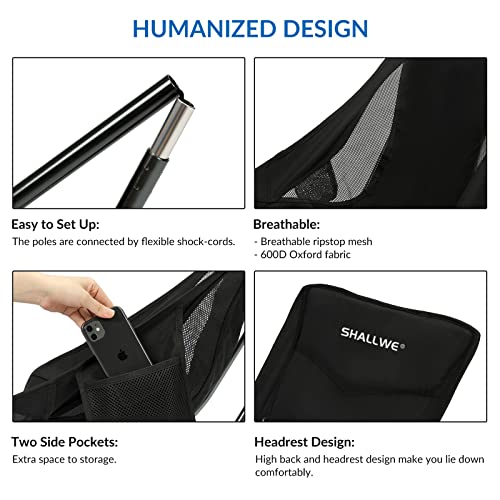 Shallwe Ultralight High Back Folding Camping Chair, Upgraded All Aluminum Structure, Built-In Pillow, Side Pocket & Carry Bag, Compact & Heavy Duty For Outdoor Backpacking(Pitch-Dark) #TOP7