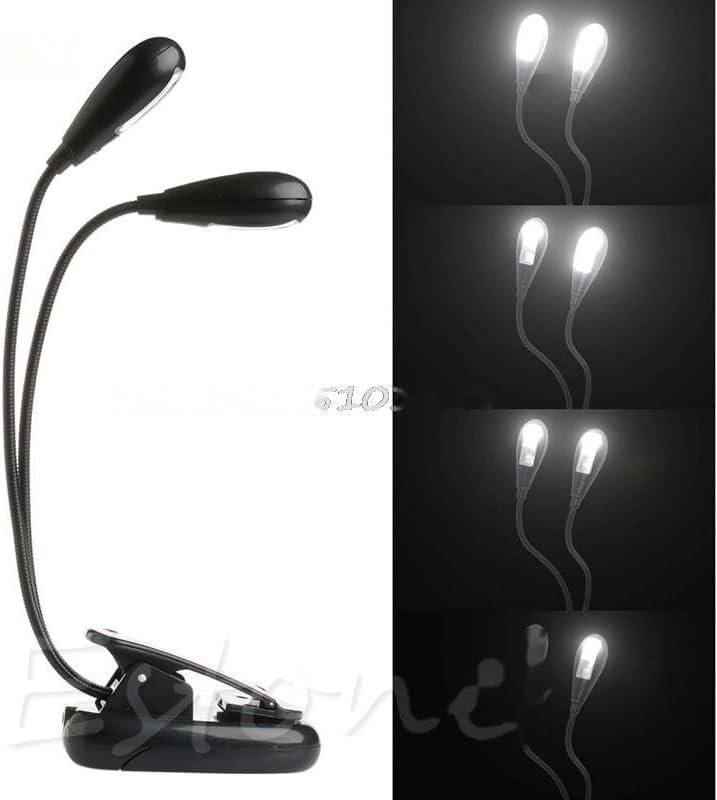 2 Dual Flexible Arms 4 LED Clip-on Light Lamp for Piano Music Stand Book EA