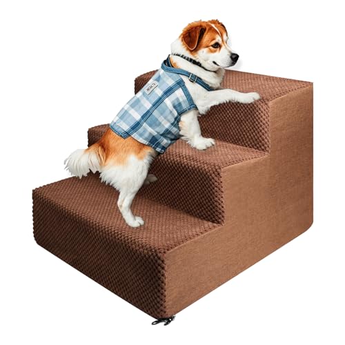 Haustiertreppe für Kleinen Hunde und Katzen, Abnehmbare Waschbar Hundetreppe Katzentreppe aus Schwamm mit Reißverschluss Plüschbezug, Tragbar...
