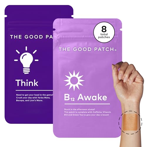 The Good Patch Weekday Hustle Duo - Awake B12 with Caffeine and Vitamins to Help Promote Energy - Think with Caffeine Yerba Mate to Support Focus (8 Total Patches)