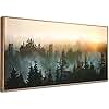 YJYart Large Foggy Forest Canvas Wall Art Landscape Mountain Painting 30x60 Inch Framed Wall Art for Bedroom Living Room Kitchen Office