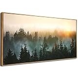 YJYart Large Foggy Forest Canvas Wall Art Landscape Mountain Painting 30x60 Inch Framed Wall Art for Bedroom Living Room Kitchen Office