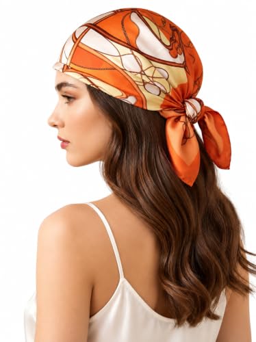 Image of Ravaiyaa - Attitude is everything Women Printed Silk Bandana 21 x 21 Inch Square Headband & Hair Wrap, Soft & Versatile | Fashion Neck Wrap