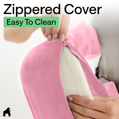 مراجعة وسادة السفر Gorilla Grip Memory Foam — دعم الرقبة للطائرة، مخمل مبرد وشبكي وقناع عين (وردي) - الصورة 7