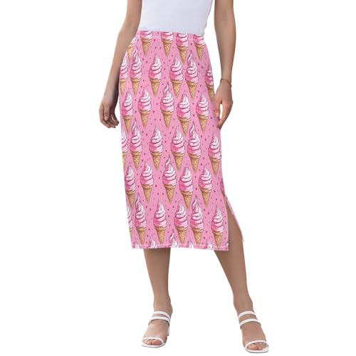 ALAZA Ice Cream Heart Pink Women's Skirts Split Skirt Weekend
