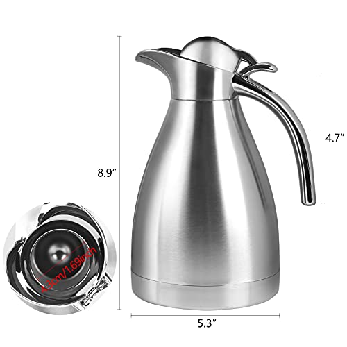 TOSAMZOO 34 oz Food-grade Stainless Steel Thermal Carafe/Double Walled Vacuum Insulated Coffee Pot with Press Button Top, 12+ Hrs Heat&Cold Retention for Coffee,Tea,Beverage etc (1.0L) - Image 2