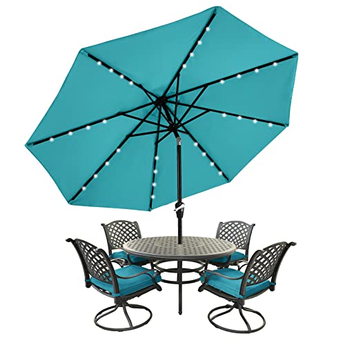 Image of MASTERCANOPY 11ft Patio Umbrella with Solar Lights, Turquoise
