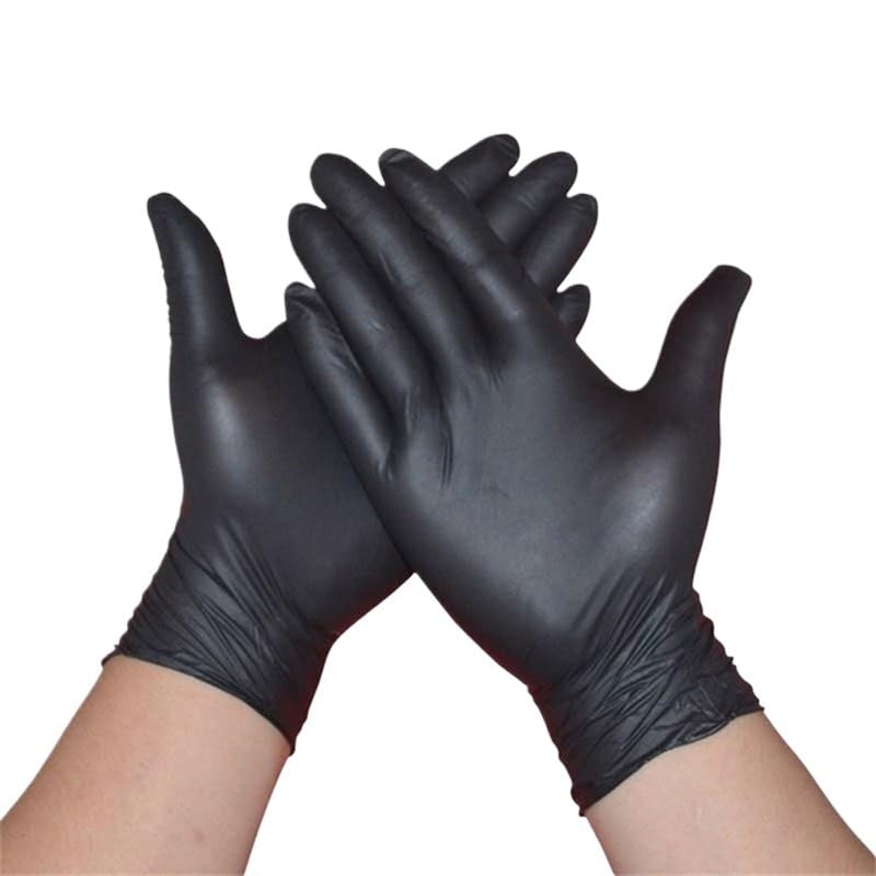 100 guanti monouso in nitrile viola, senza polvere, lattice, non sterili, di sicurezza, for cucina, salone bellezza, tatuatore(Black 100PCS,M)