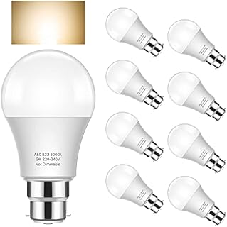 Eterbiz B22 Bayonet Light Bulb 60W Equivalent, Ultra Bright 900 Lumens, Warm White 3000K, 9W A60 Energy Saving LED Bulbs, Non-Dimmable, Frosted, Pack of 8