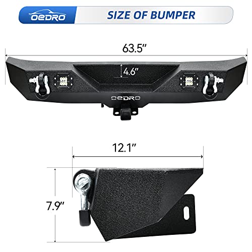 Oedro Rear Bumper Combo Compatible For 07-18 Jeep Wrangler Jk & Unlimited With 2" Hitch Receiver & 2 D-Ring & 2X Square Led Lights, Star Guardian Design, Upgraded Textured Black Rock Crawler Off Road #TOP3