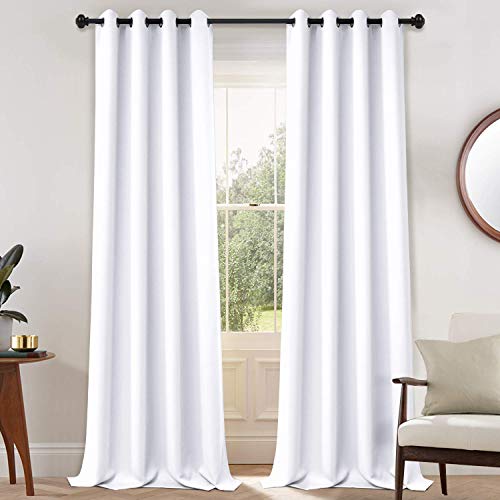 Yakamok Room Darkening Pure White Curtains with Grommet, Thermal Insulated Drapes for Living Room, 52x108 Inch, 2 Panels