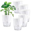 Whonline 6 Inch Self Watering Pots for Indoor Plants, 6 Pack African Violet Pots White Plant Pots Self Watering Planters with Wick Rope Flowers Outdoor Windowsill Gardens