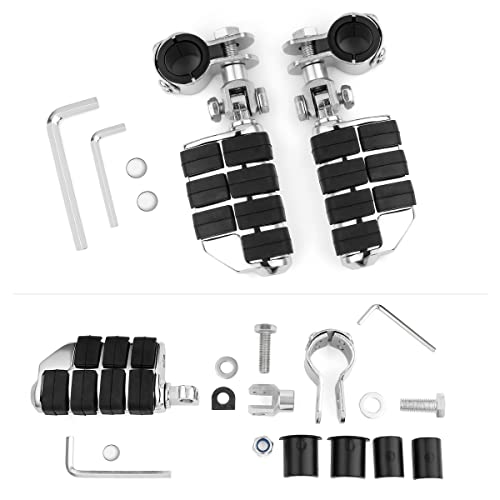 Motorcycle Foot Pegs Foot Rest Highway Footpegs Compatible with Road King Street Glide Honda Kawasaki Suzuki Yamaha 25mm 32mm 34m (Chrome) - Thumbnail 5