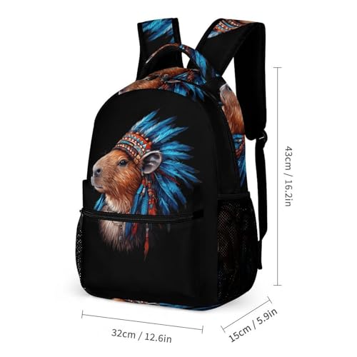 Vintage Capybara Indian Chief Cute Backpacks Set Lightweight Lunch Bag Aesthetic Pencil Cases for Travel Work2