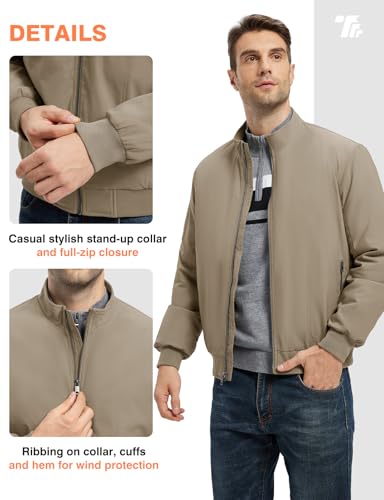 TBMPOY Men's Winter Lightweight Bomber Jackets Water Resistant Fall Casual Windbreakers Quilted Full Zip Windproof Work Coats