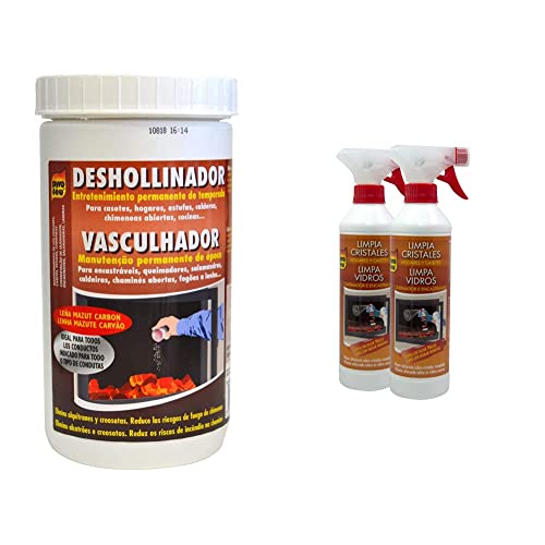 PYRO FeU 24625-12 Deshollinamiento de Chimeneas Regular, Rojo & PYROFEU Pack de 2 Limpiacristales para chimenea Antihollín 2 x 500 ml