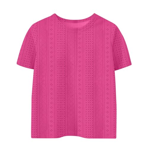 Girl's Eyelets Hollow Tops Kids Basic Solid Crewneck Short Sleeve Tee Shirts Trendy Pullover Casual Loose Cute Blouse2