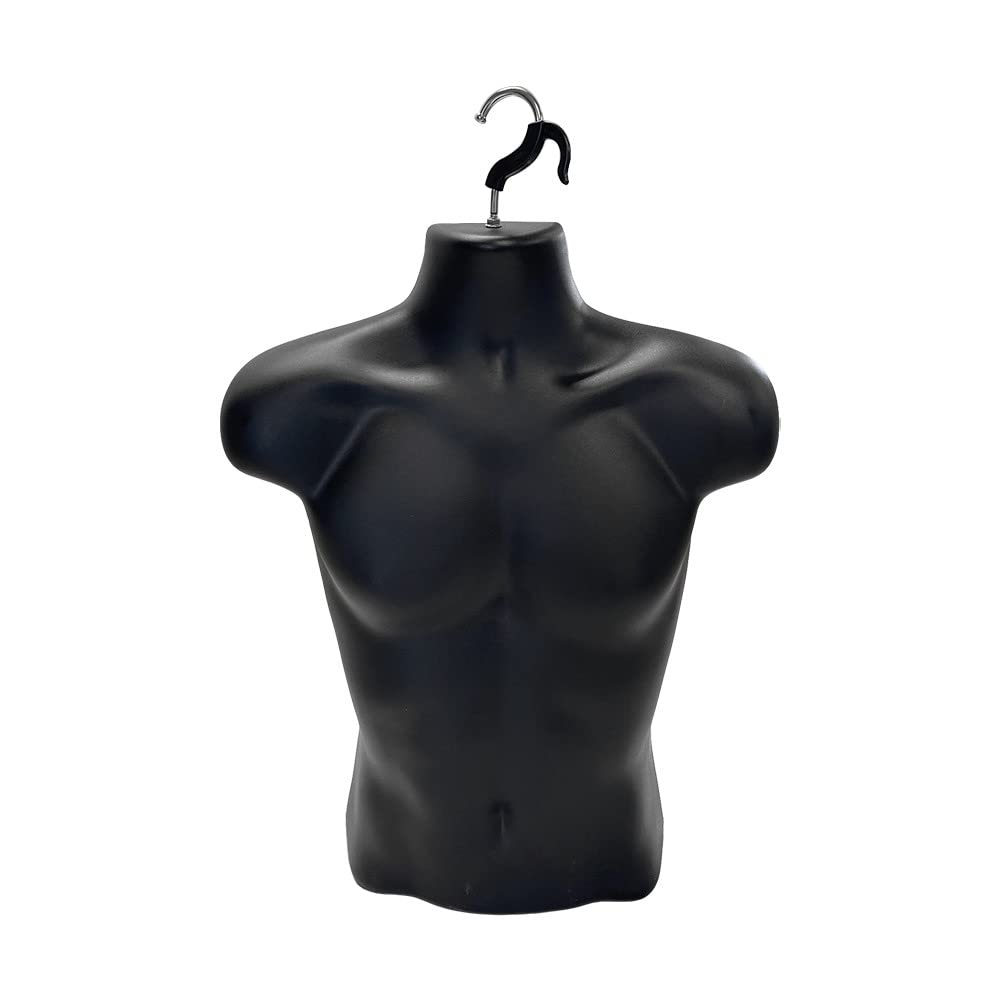 DBM IMPORTS Male Molded Black Hanging T-Shirt Form Body Mannequin Torso Display, 23