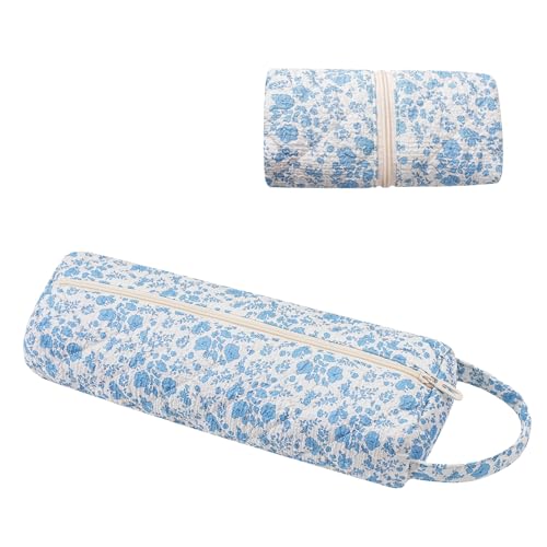 Image of RSRSLEII Quilted Hair Tools Travel Bag,Hair Styling Accessories Storage Case for Shark FlexStyle, Dyson Airwrap Hair Dryer, Curling Iron, Revlon Hair Tools,Portable and foldable(06Blue Flower)